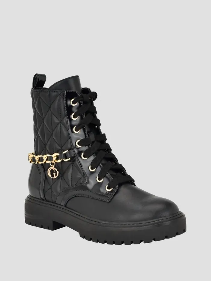 Jellard Quilted Chain Moto Boots Black 001 Women Boots and Booties GUESS