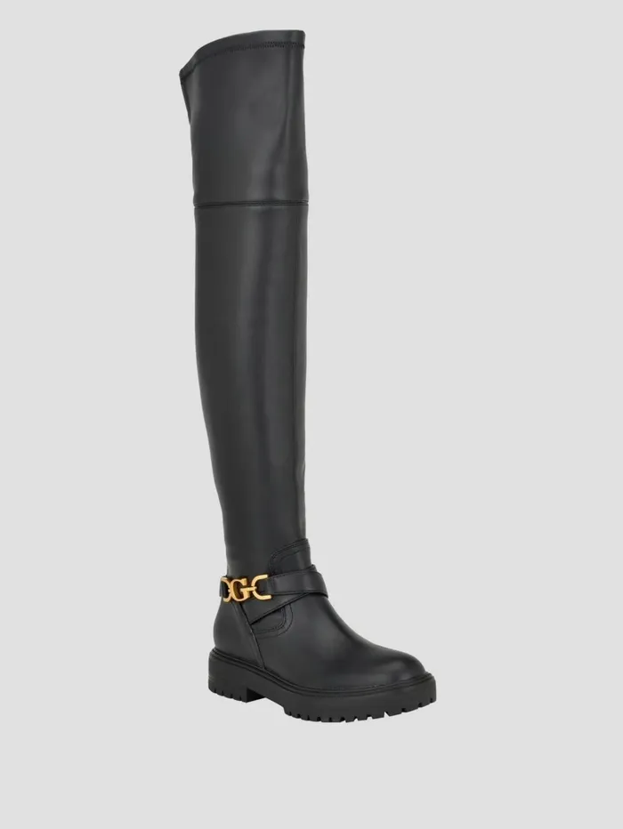 Jellio Buckle KneeHigh Boots Black 001 Women Boots and Booties GUESS
