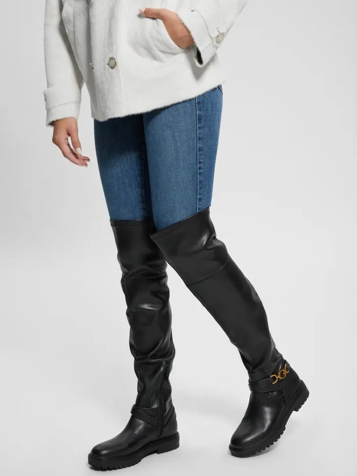 Jellio Buckle KneeHigh Boots Black 001 Women Boots and Booties GUESS Jellio Buckle KneeHigh Boots Black 001 Women Boots and Booties GUESS