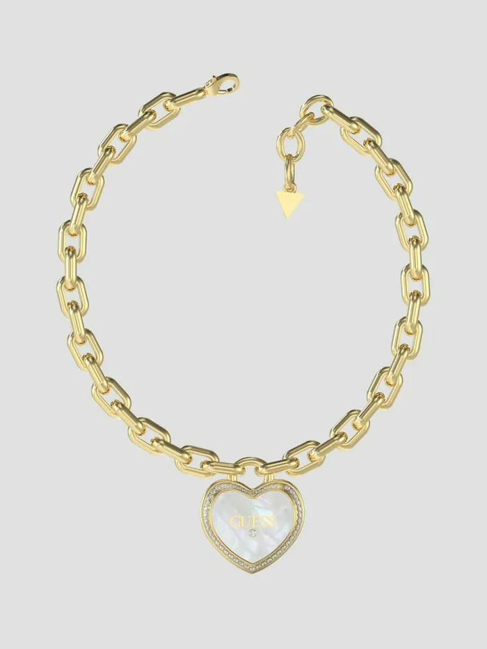Jewelry GoldTone Pearl Heart Necklace Yellow GoldWhite 8211 GUESS Women