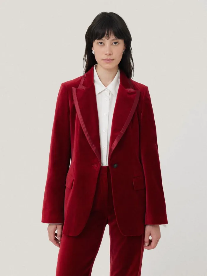 Jigsaw Ashby Velvet Blazer Red Women Suits and Tailoring
