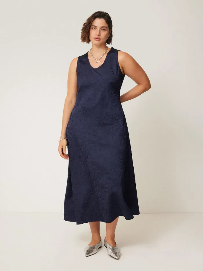 Jigsaw Asymmetric Textured Dress Navy Women Party
