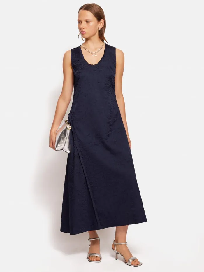 Jigsaw Asymmetric Textured Dress Navy Women Party