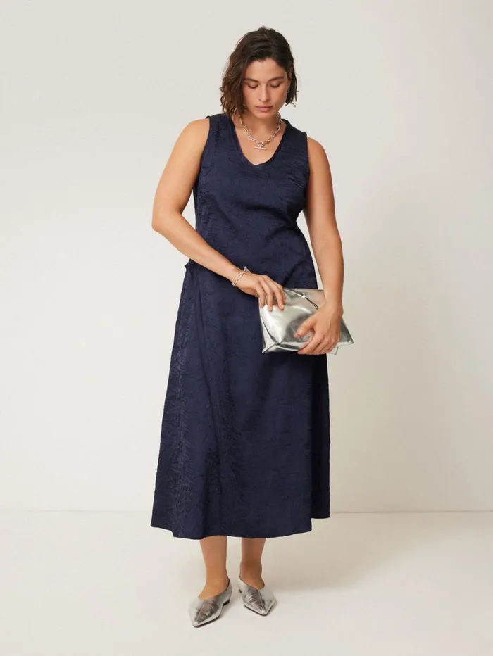 Jigsaw Asymmetric Textured Dress Navy Women Party