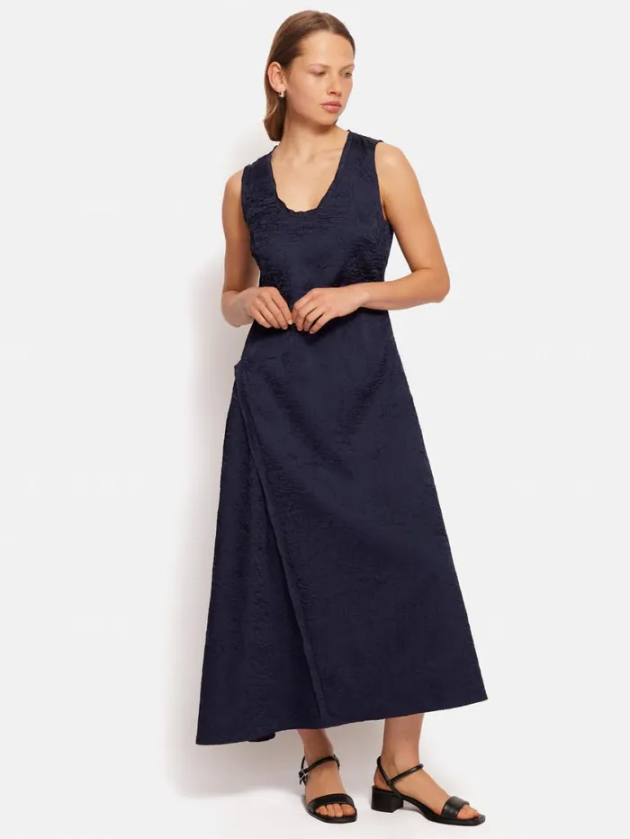 Jigsaw Asymmetric Textured Dress Navy Women Party
