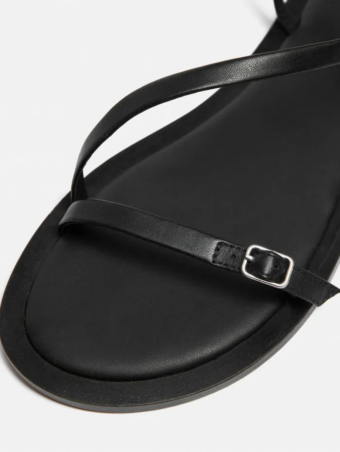 Jigsaw Asymmetrical Strappy Sandal Black Women Flats