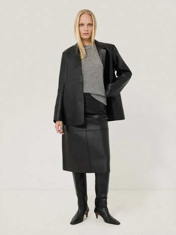 Jigsaw Bonded Leather Jacket Black Women Leather