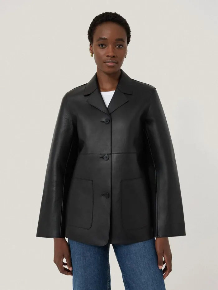 Jigsaw Bonded Leather Jacket Black Women Leather