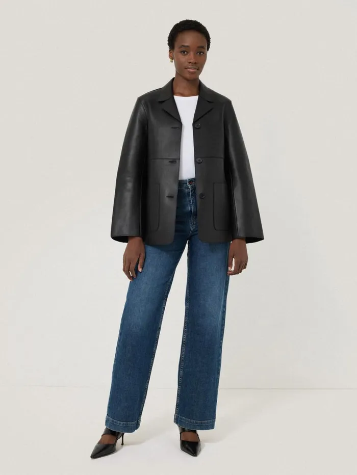 Jigsaw Bonded Leather Jacket Black Women Leather