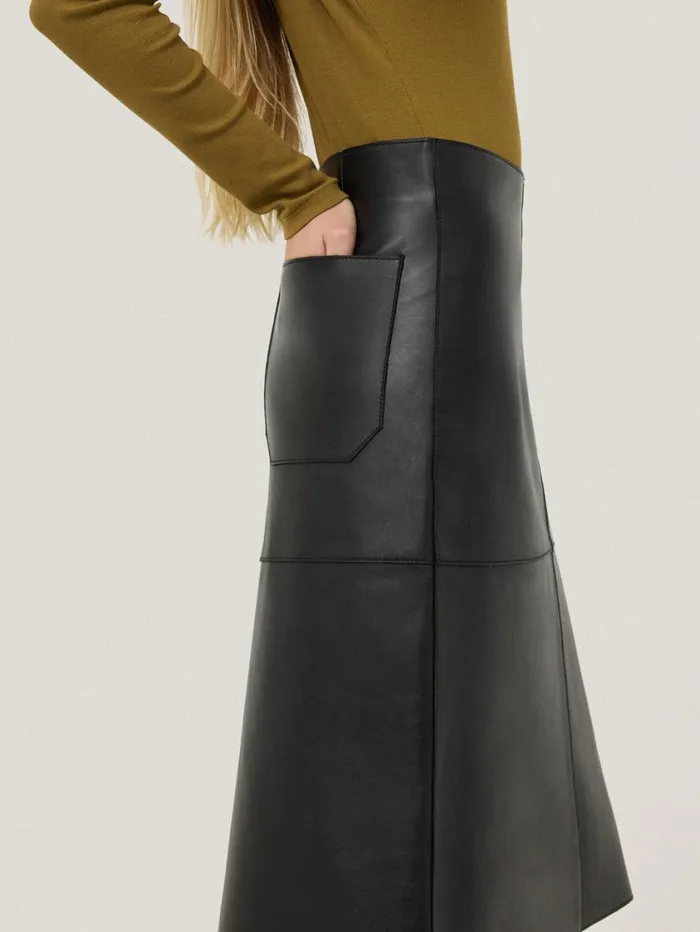 Jigsaw Bonded Leather Skirt Black Women Skirts