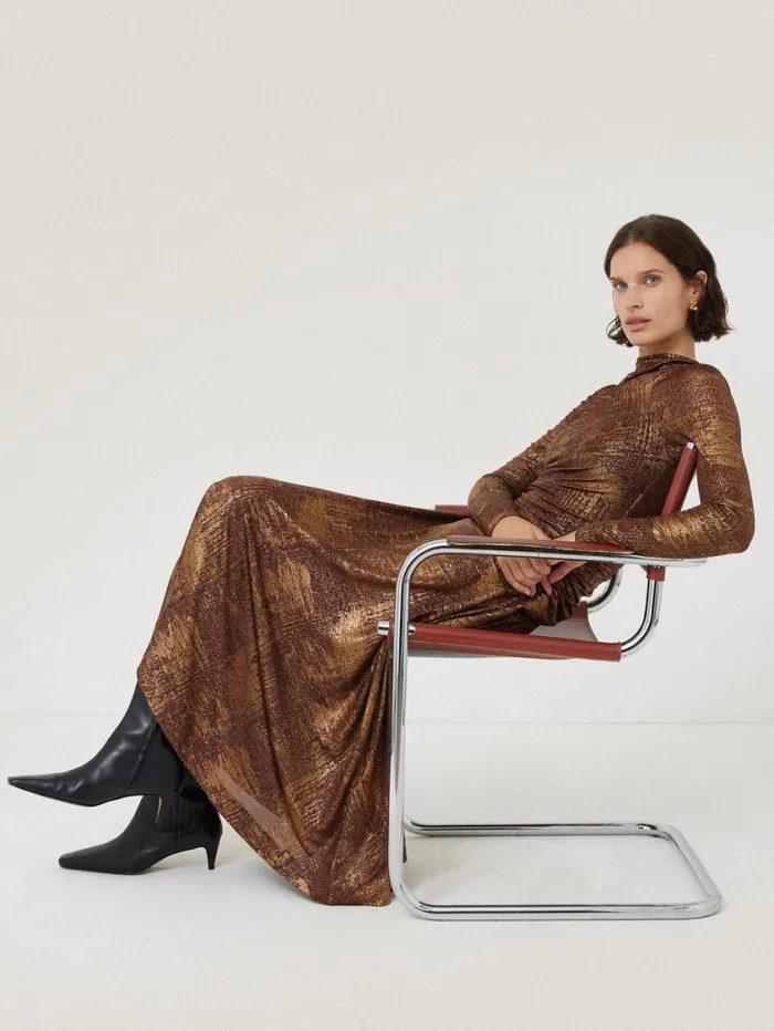 Jigsaw Brushed Bronze Draped Dress Bronze Women Party