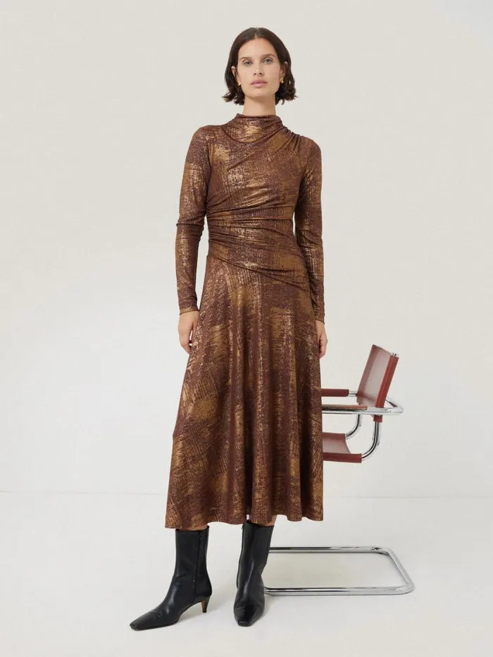 Jigsaw Brushed Bronze Draped Dress Bronze Women Party