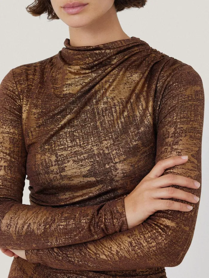 Jigsaw Brushed Bronze Draped Dress Bronze Women Party