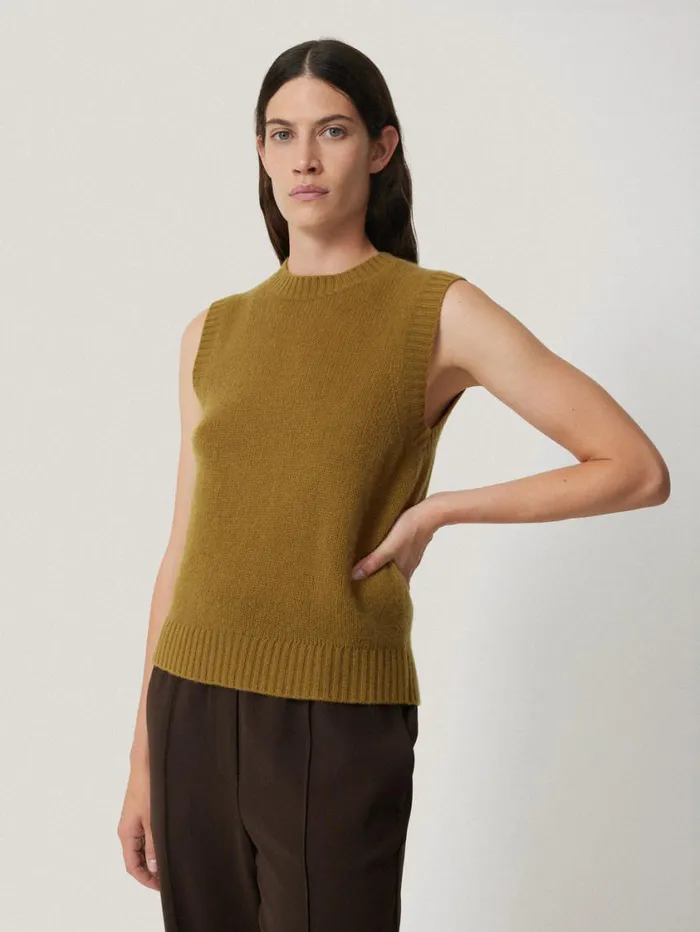 Jigsaw Cashmere Crew Neck Tank Light Olive Women Knitwear and Cashmere
