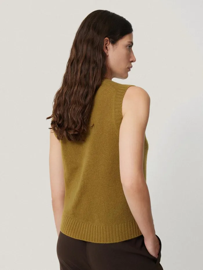 Jigsaw Cashmere Crew Neck Tank Light Olive Women Knitwear and Cashmere