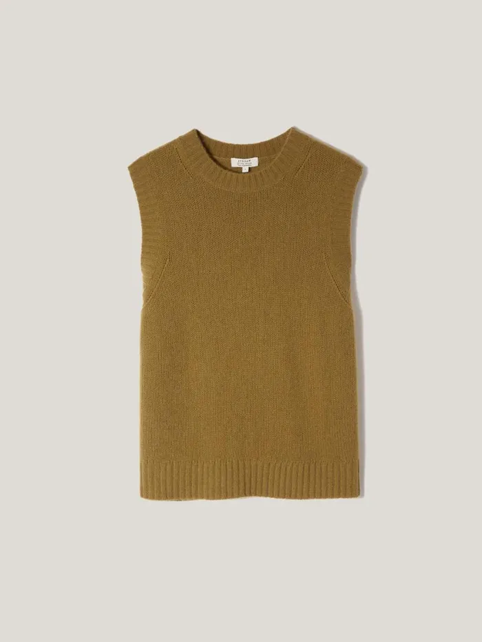 Jigsaw Cashmere Crew Neck Tank Light Olive Women Knitwear and Cashmere