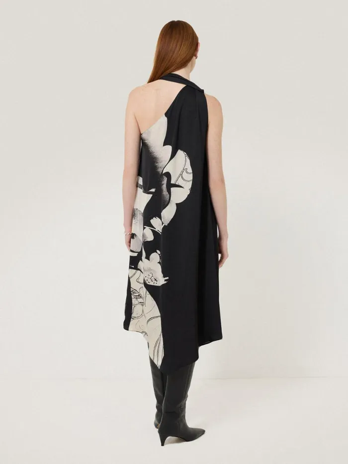 Jigsaw Collage Print Scarf Dress Monochrome Women Party