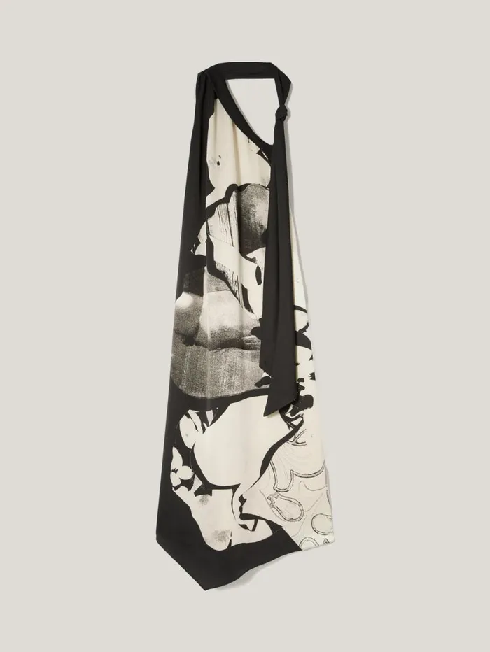 Jigsaw Collage Print Scarf Dress Monochrome Women Party