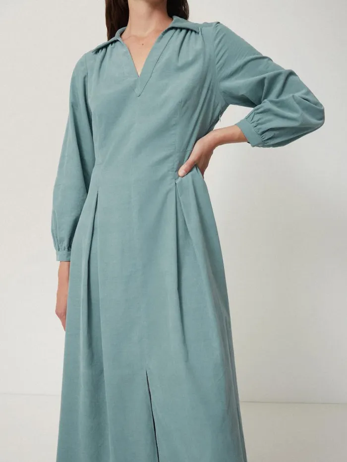 Jigsaw Corduroy V Neck Dress Blue Women Dresses and Jumpsuits