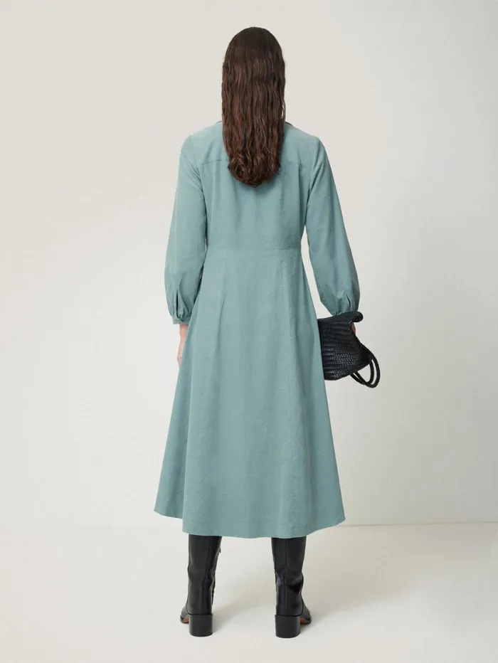 Jigsaw Corduroy V Neck Dress Blue Women Dresses and Jumpsuits