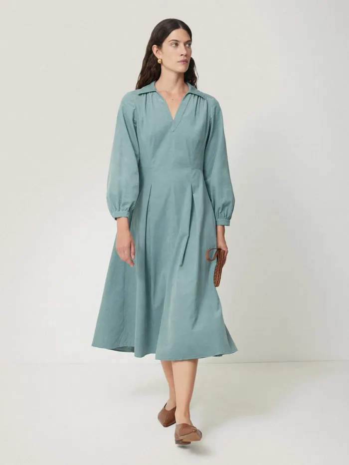 Jigsaw Corduroy V Neck Dress Blue Women Dresses and Jumpsuits