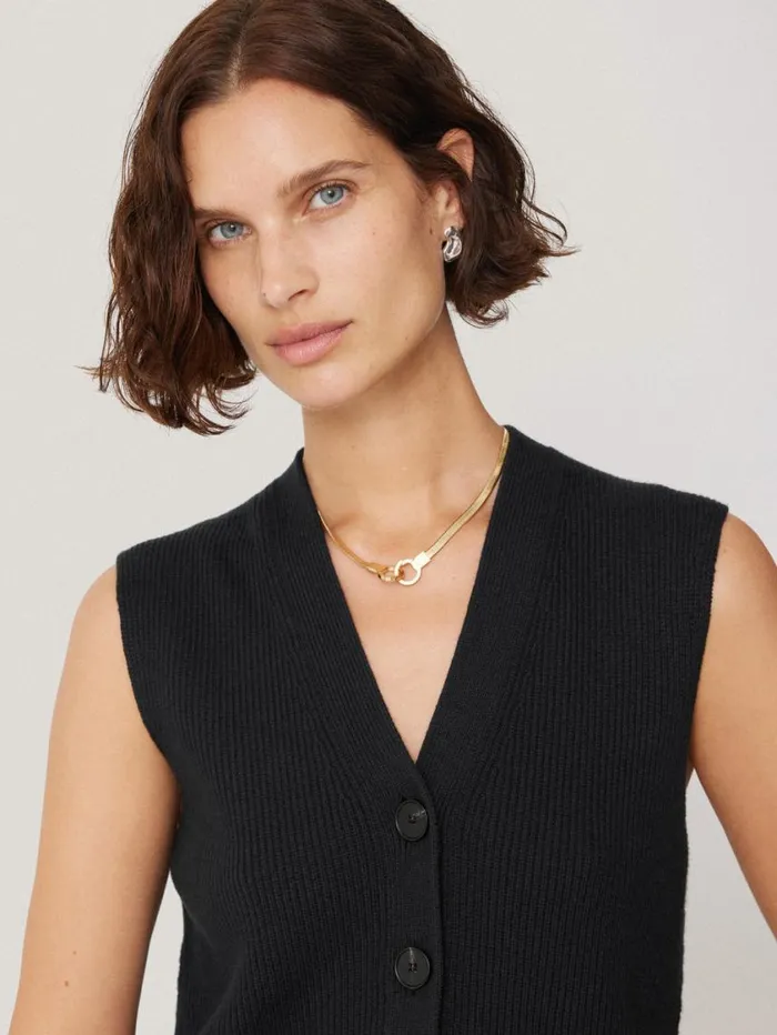 Jigsaw Cotton Blend Waistcoat Washed Black Women Knitwear and Cashmere