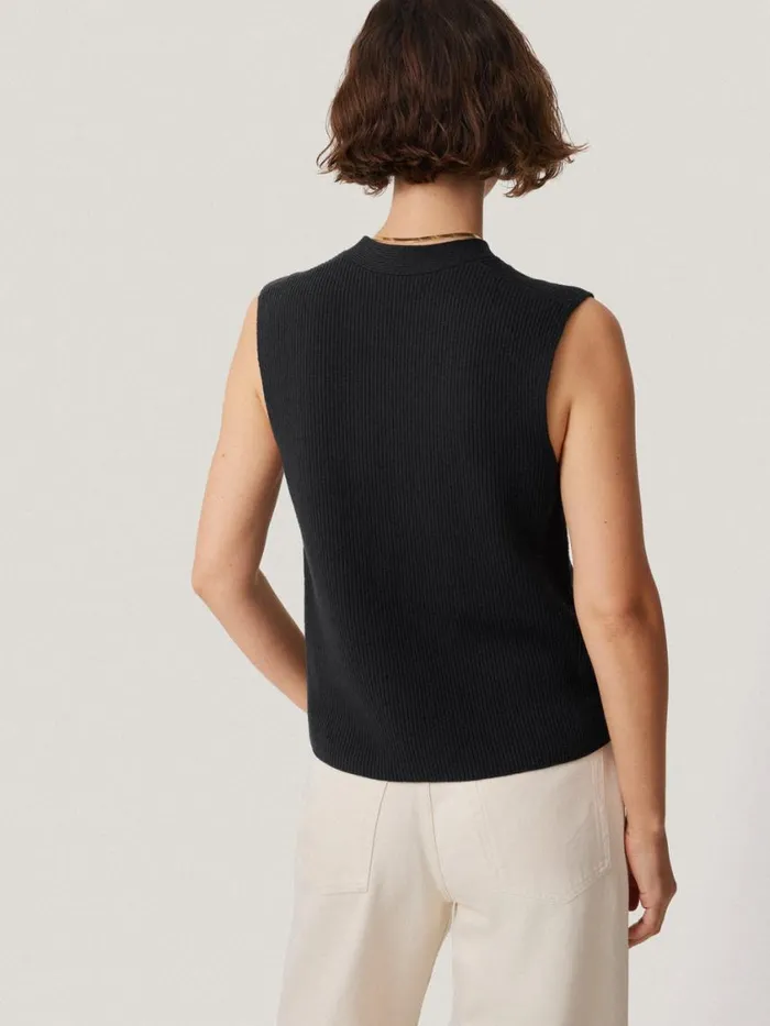 Jigsaw Cotton Blend Waistcoat Washed Black Women Knitwear and Cashmere