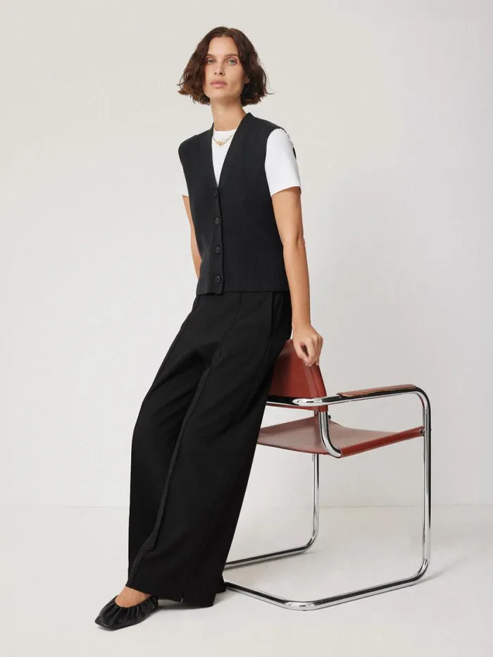 Jigsaw Cotton Blend Waistcoat Washed Black Women Knitwear and Cashmere