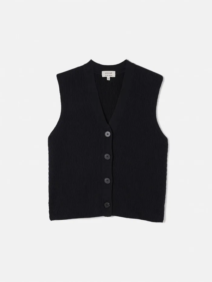 Jigsaw Cotton Blend Waistcoat Washed Black Women Knitwear and Cashmere