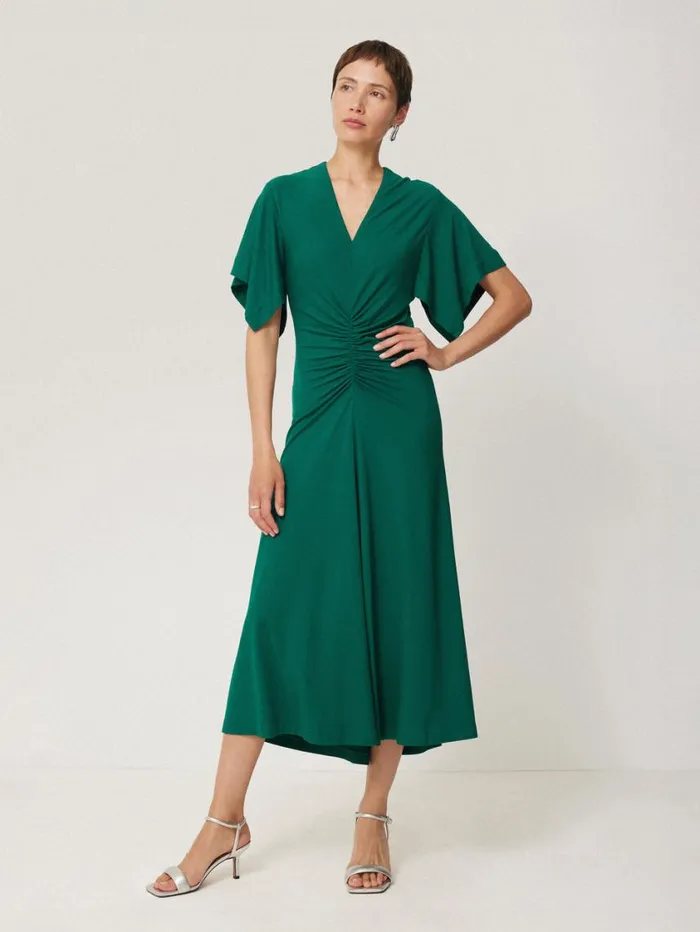 Jigsaw Crepe Flutter Sleeve Dress Green Women Dresses and Jumpsuits