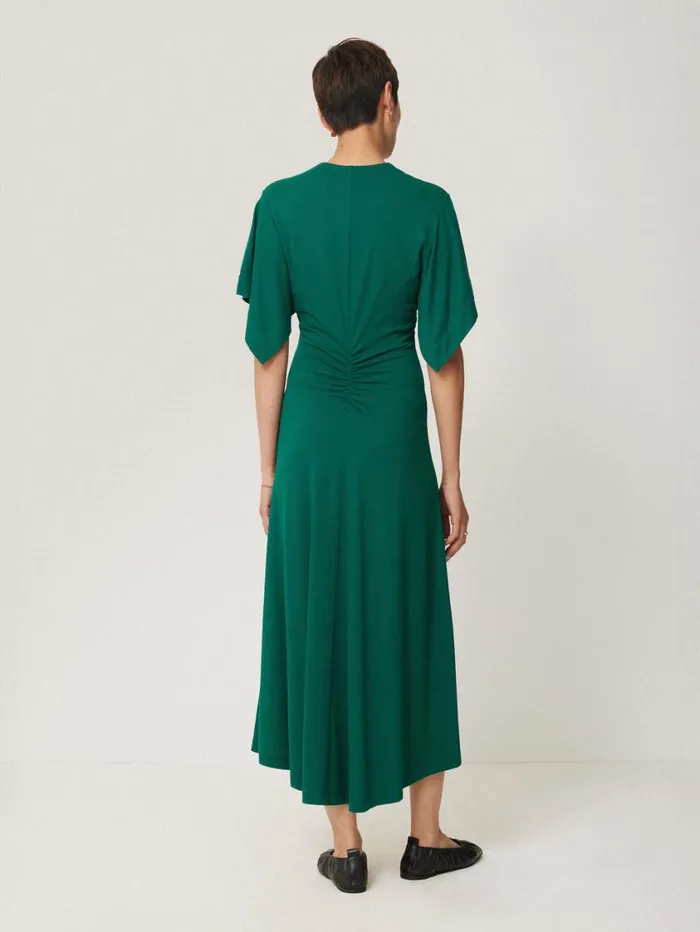 Jigsaw Crepe Flutter Sleeve Dress Green Women Dresses and Jumpsuits