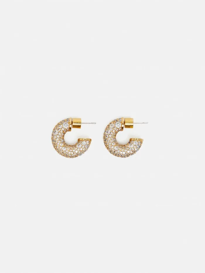 Jigsaw Diamante Hoop Earrings Gold Women Jewellery