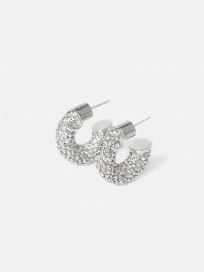 Jigsaw Diamante Hoop Earrings Silver Women Party