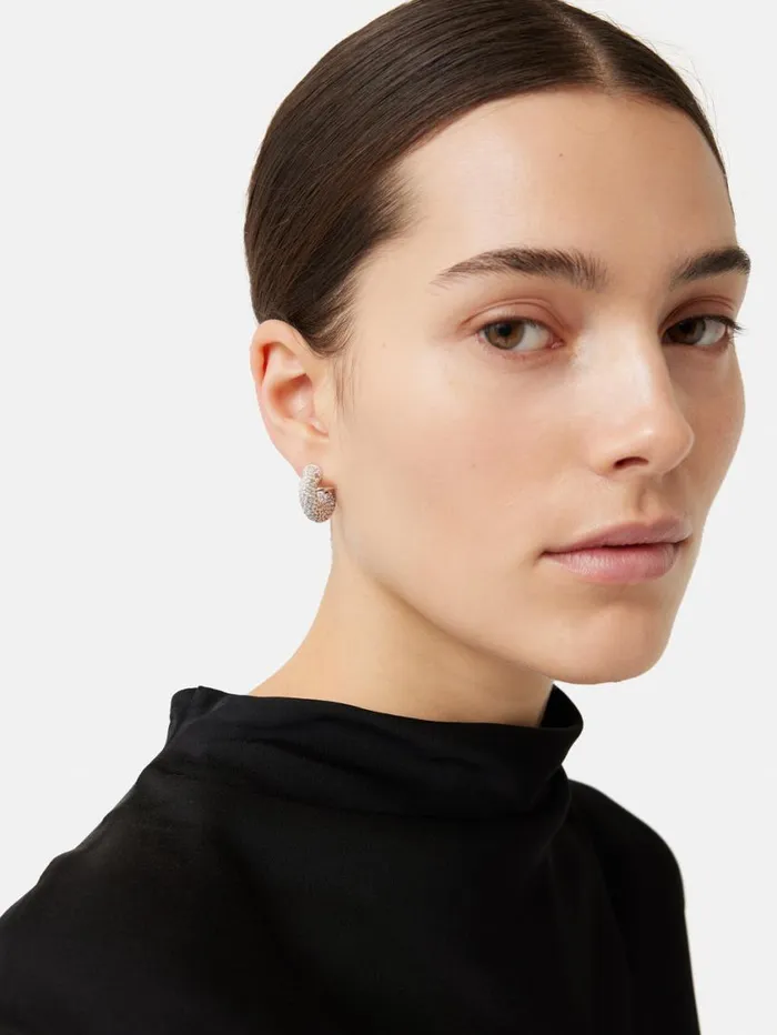 Jigsaw Diamante Hoop Earrings Silver Women Party