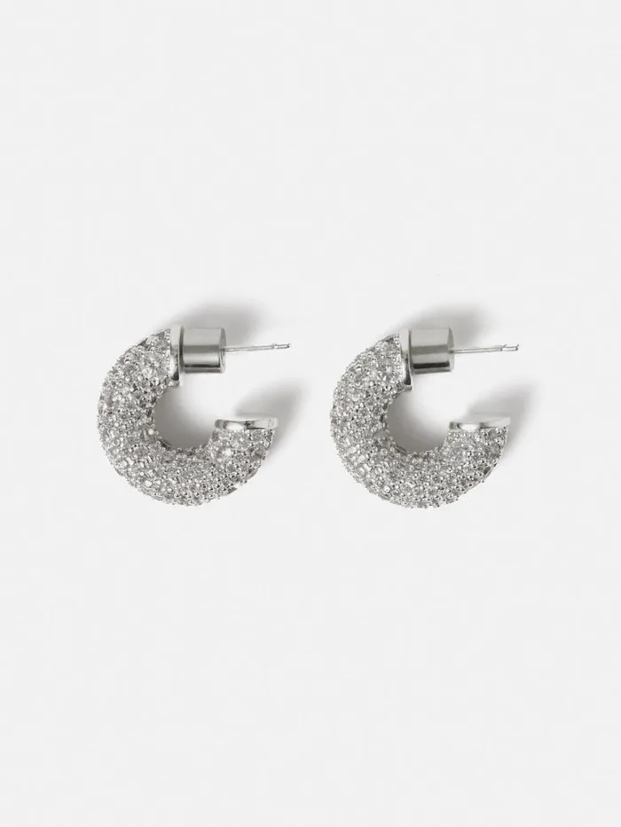 Jigsaw Diamante Hoop Earrings Silver Women Party
