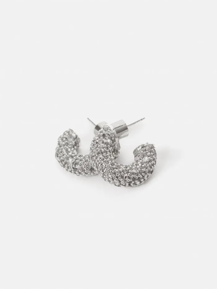 Jigsaw Diamante Hoop Earrings Silver Women Party