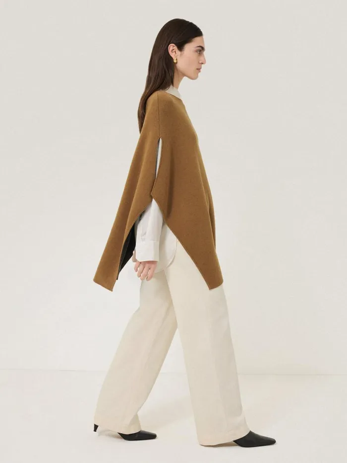 Jigsaw Double Face Knit Poncho Toffee Women Ponchos and Scarves