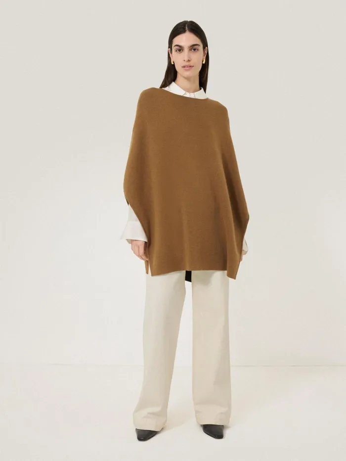 Jigsaw Double Face Knit Poncho Toffee Women Ponchos and Scarves