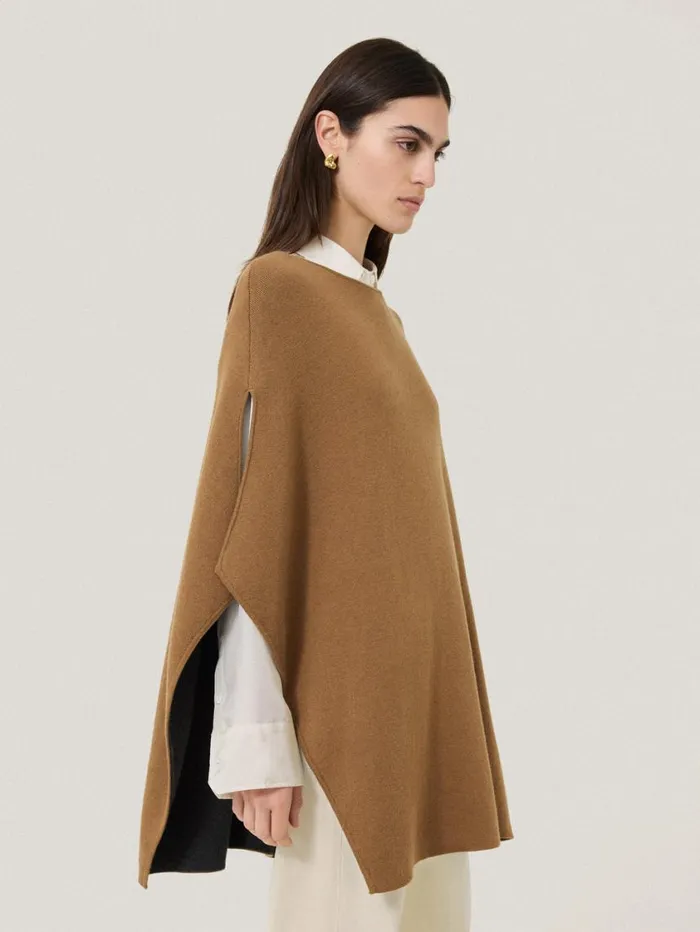 Jigsaw Double Face Knit Poncho Toffee Women Ponchos and Scarves