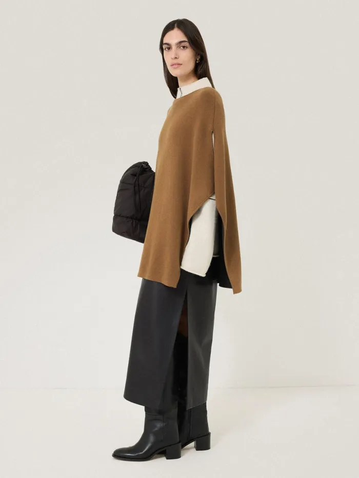 Jigsaw Double Face Knit Poncho Toffee Women Ponchos and Scarves