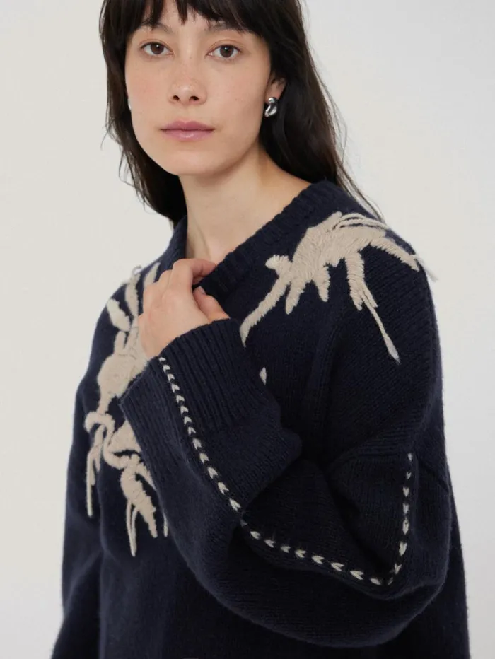 Jigsaw Embroidered Knitted Jumper Navy Women Knitwear and Cashmere