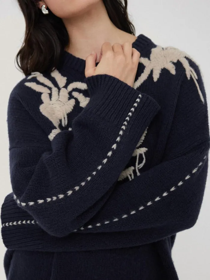 Jigsaw Embroidered Knitted Jumper Navy Women Knitwear and Cashmere