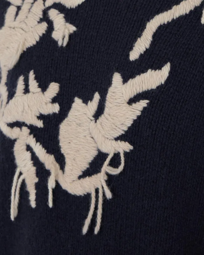 Jigsaw Embroidered Knitted Jumper Navy Women Knitwear and Cashmere