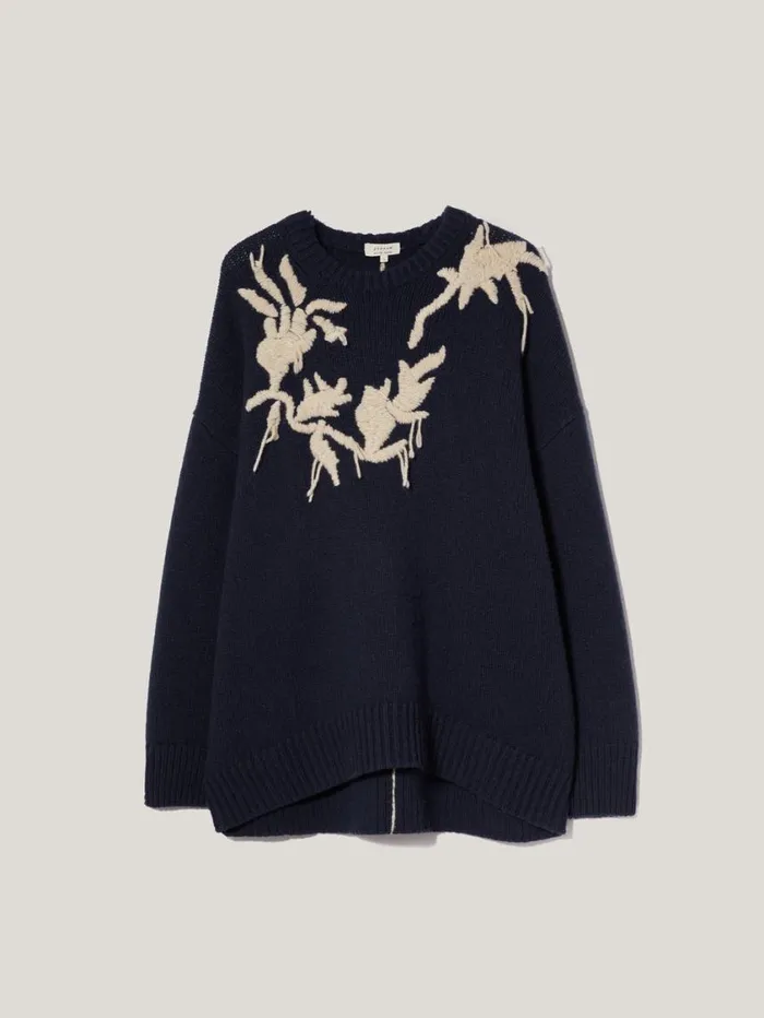 Jigsaw Embroidered Knitted Jumper Navy Women Knitwear and Cashmere