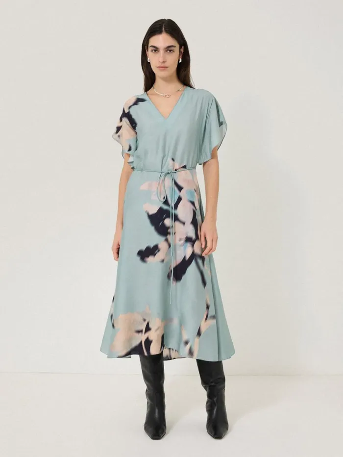 Jigsaw Floral Drift Silk Blend Dress Blue Women Dresses and Jumpsuits