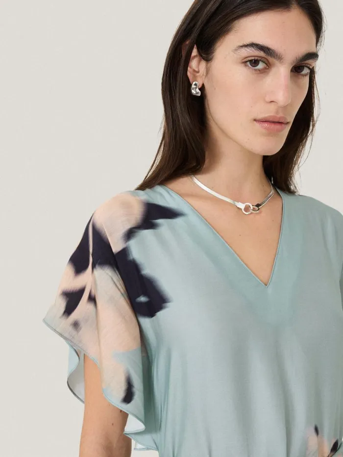 Jigsaw Floral Drift Silk Blend Dress Blue Women Dresses and Jumpsuits