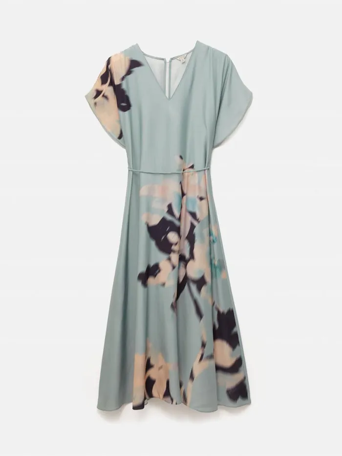 Jigsaw Floral Drift Silk Blend Dress Blue Women Dresses and Jumpsuits