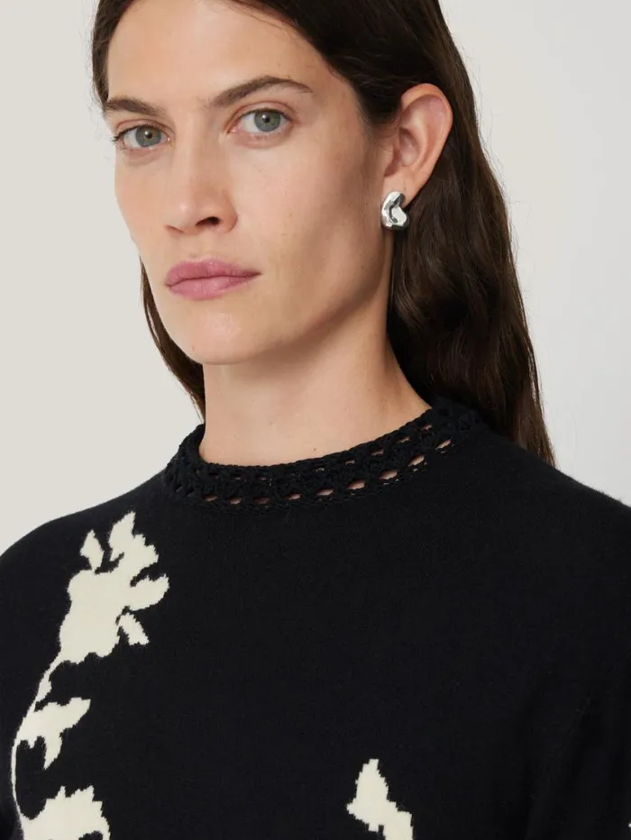 Jigsaw Floral Jacquard Knitted Dress Monochrome Women Knitwear and Cashmere