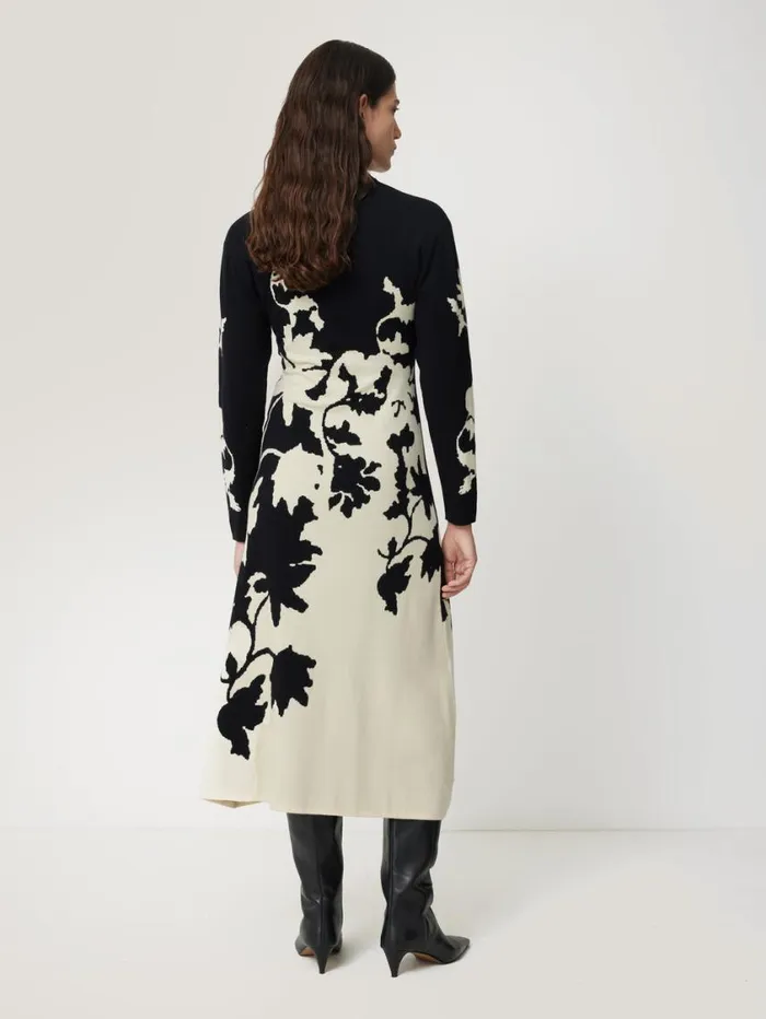 Jigsaw Floral Jacquard Knitted Dress Monochrome Women Knitwear and Cashmere