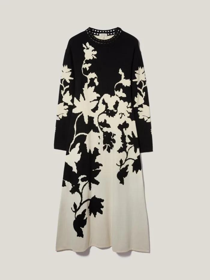 Jigsaw Floral Jacquard Knitted Dress Monochrome Women Knitwear and Cashmere